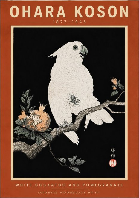Ohara Koson White Cockatoo and Pomegranate II No6 - Plakat