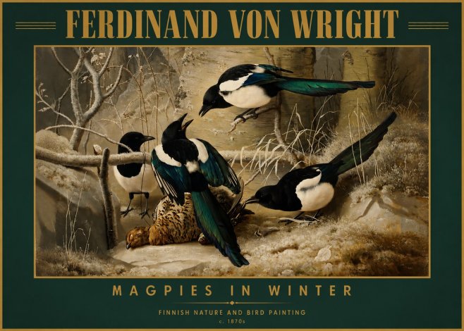 Ferdinand von Wright Magpies in Winter No2 - Plakat