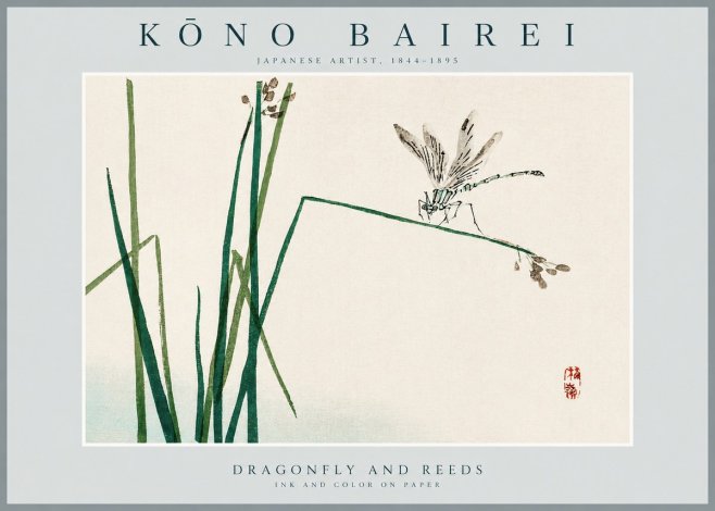 Kōno Bairei Dragonfly and Reeds No2 - Plakat