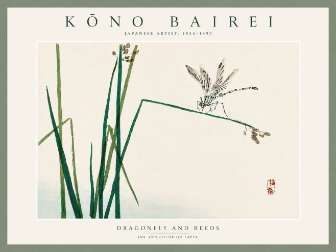 Kōno Bairei Dragonfly and Reeds No5 - Plakat