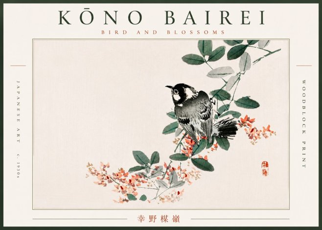 Kōno Bairei Bird and Blossoms No6 - Plakat