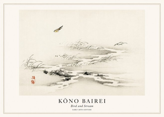 Kōno Bairei Bird and Stream No1 - Plakat