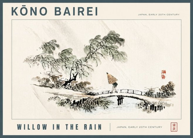 Kōno Bairei Willow in the Rain No5 - Plakat