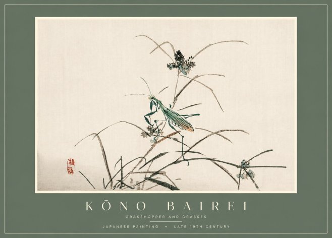 Kōno Bairei Grasshopper and Grasses No2 - Plakat