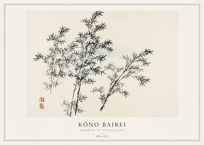 Kōno Bairei Bamboo in Moonlight No1 - Plakat