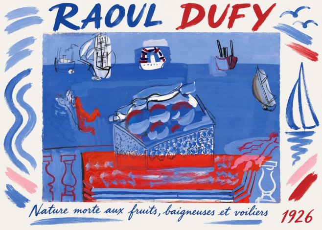 Raoul Dufy Nature Morte Aux Fruits, Baigneuses Et Voiliers No1 - Plakat