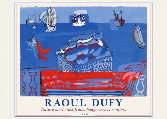Raoul Dufy Nature Morte Aux Fruits, Baigneuses Et Voiliers No2 - Plakat