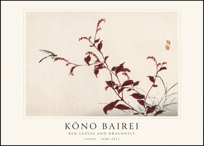Kōno Bairei Red Leaves and Dragonfly No1 - Plakat