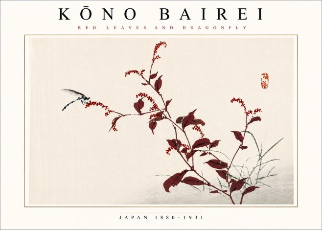 Kōno Bairei Red Leaves and Dragonfly No4 - Plakat