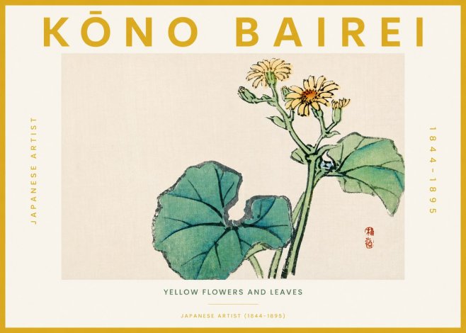 Kōno Bairei Yellow Flowers and Leaves No3 - Plakat