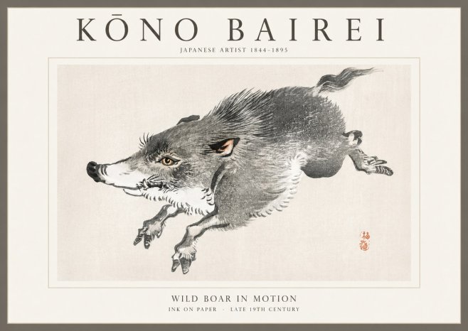 Kōno Bairei Wild Boar in Motion No1 - Plakat
