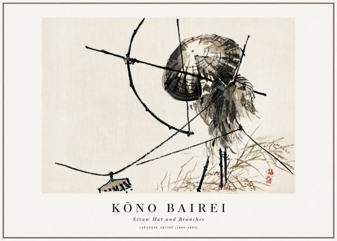 Kōno Bairei Straw Hat and Branches No1 - Plakat