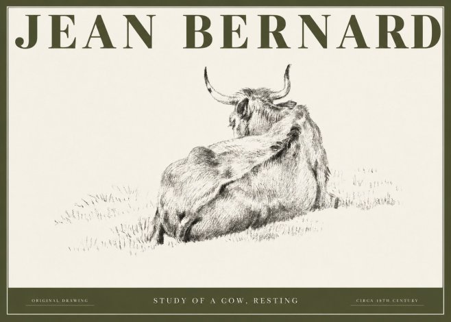 Jean Bernard Resting Bovine - Study in Graphite No3 - Plakat