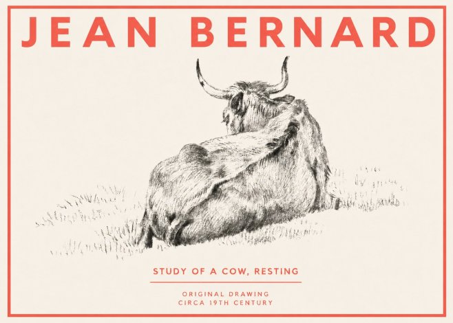 Jean Bernard Resting Bovine - Study in Graphite No4 - Plakat