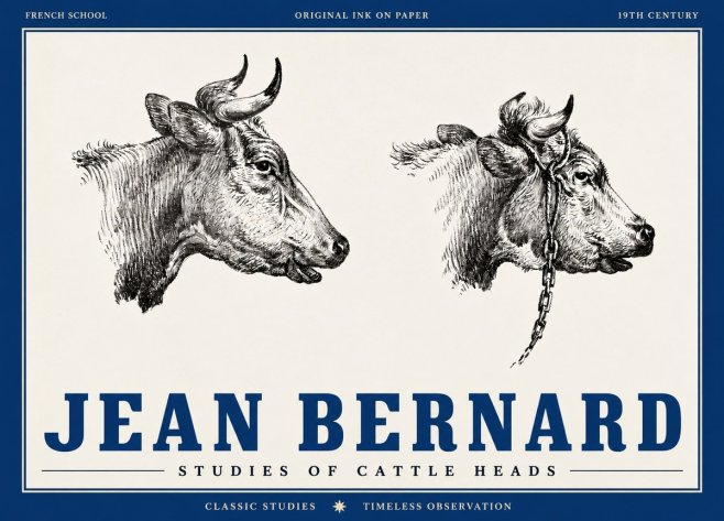 Jean Bernard Studies of Cattle Heads No4 - Plakat