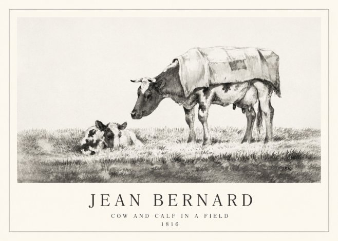 Jean Bernard Cow and Calf in a Field No1 - Plakat