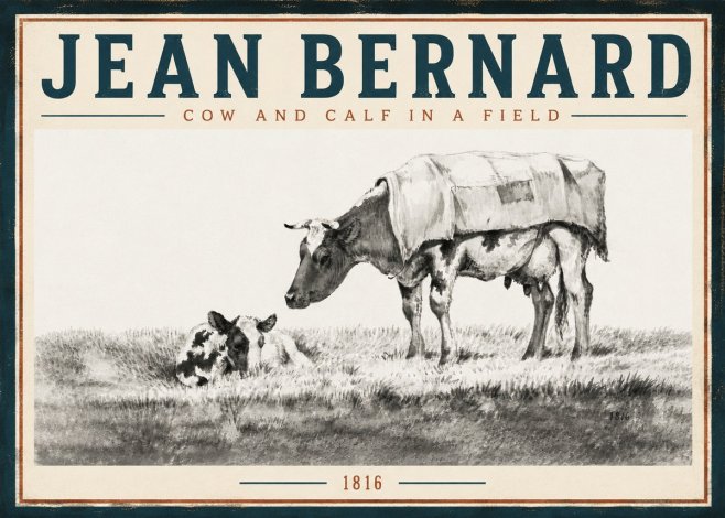Jean Bernard Cow and Calf in a Field No5 - Plakat