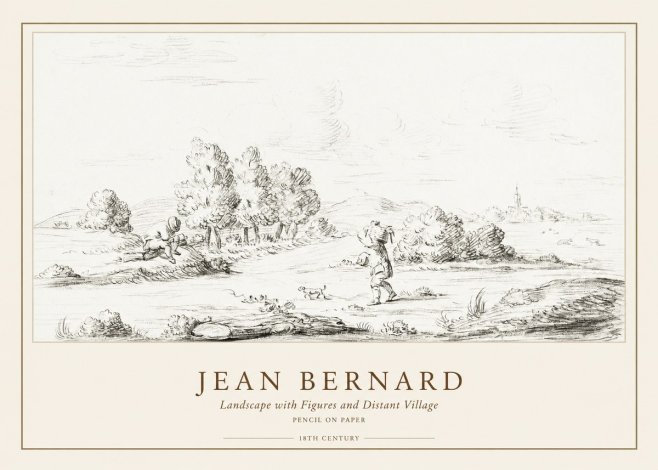 Jean Bernard Landscape with Figures and Distant Village No1 - Plakat