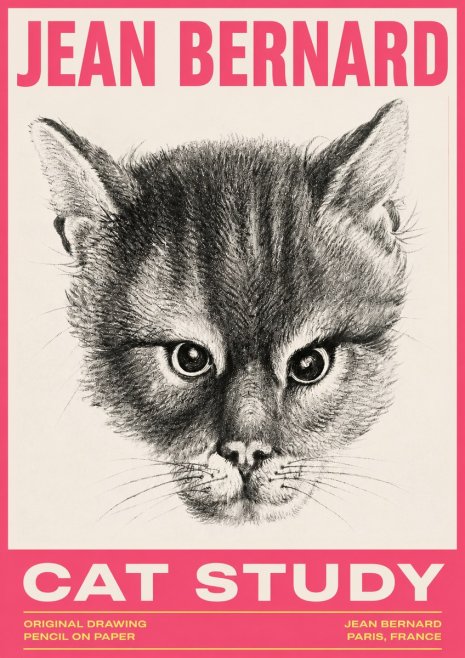 Jean Bernard Cat Study. Original Drawing No3 - Plakat