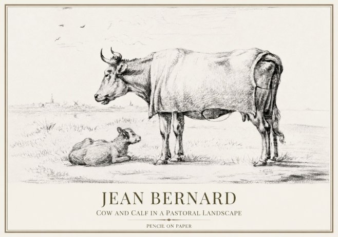 Jean Bernard Cow and Calf in a Pastoral Landscape No1 - Plakat