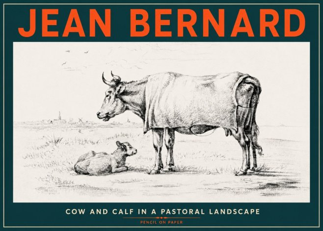 Jean Bernard Cow and Calf in a Pastoral Landscape No4 - Plakat