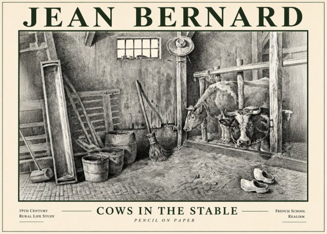Jean Bernard Cows in the Stable No4 - Plakat