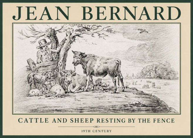 Jean Bernard Cattle and Sheep Resting by the Fence No4 - Plakat