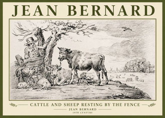 Jean Bernard Cattle and Sheep Resting by the Fence No5 - Plakat