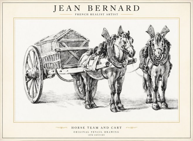 Jean Bernard Horse Team and Cart No1 - Plakat