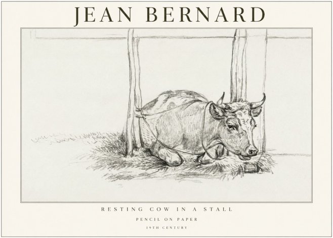 Jean Bernard Resting Cow in a Stall No1 - Plakat