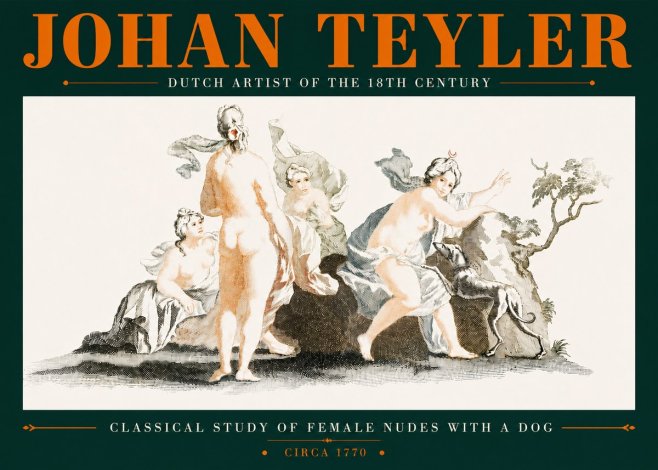 Johan Teyler Classical Study of Female Nudes with a Dog No5 - Plakat