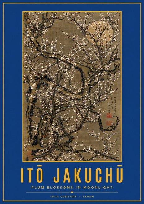 Itō Jakuchū Plum Blossoms in Moonlight No3 - Plakat