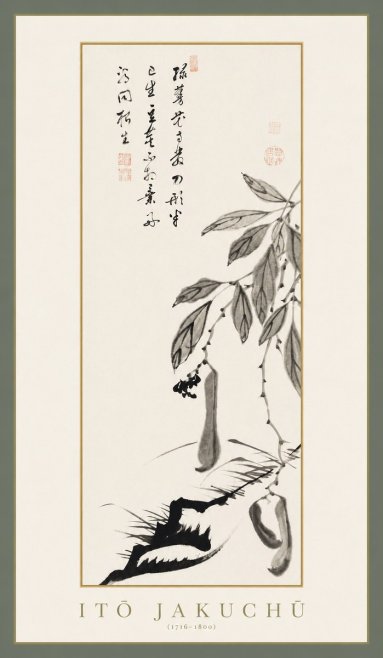 Itō Jakuchū Branch with Pods and Calligraphy No1 - Plakat