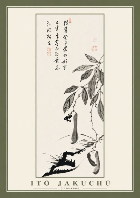 Itō Jakuchū Branch with Pods and Calligraphy No2 - Plakat