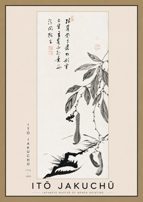 Itō Jakuchū Branch with Pods and Calligraphy No3 - Plakat