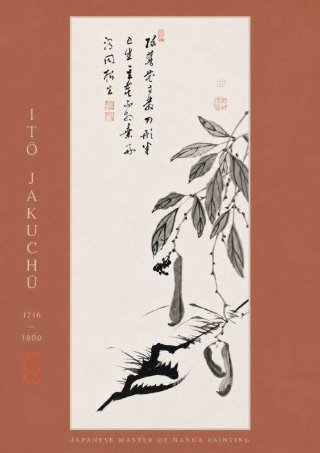 Itō Jakuchū Branch with Pods and Calligraphy No8 - Plakat
