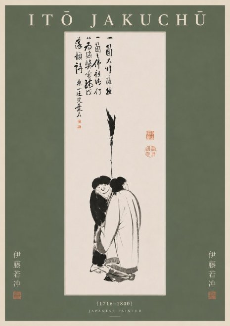 Itō Jakuchū Two Figures Holding a Staff No5 - Plakat
