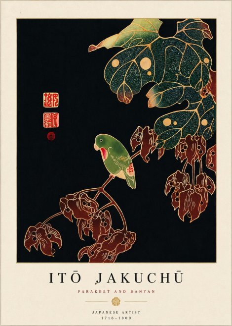 Itō Jakuchū Parakeet and Banyan No5 - Plakat