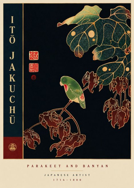 Itō Jakuchū Parakeet and Banyan No6 - Plakat