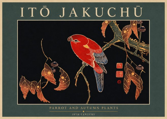 Itō Jakuchū Parrot and Autumn Plants No5 - Plakat