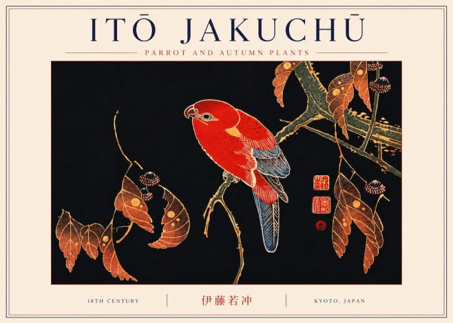 Itō Jakuchū Parrot and Autumn Plants No6 - Plakat