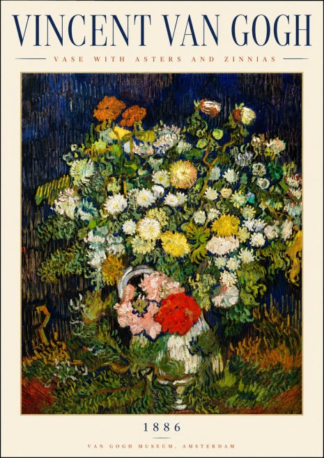 Van Gogh Vase with Asters and Zinnias No3 - Plakat