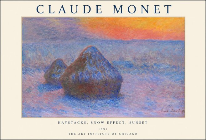 Monet Haystacks, Snow Effect, Sunset No1 - Plakat
