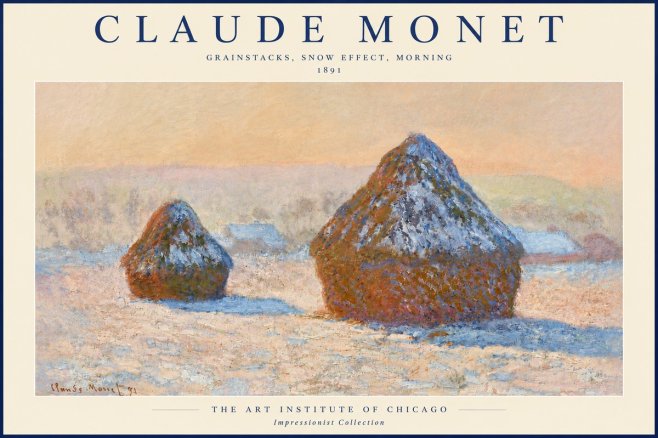 Monet Grainstacks, Snow Effect, Morning No5 - Plakat