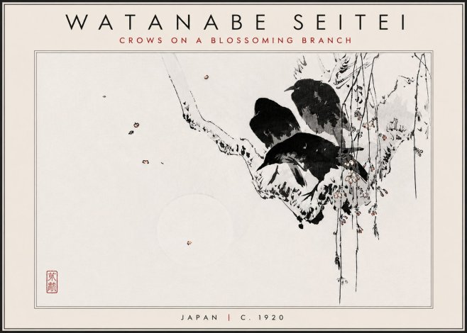 Watanabe Seitei Crows on a Blossoming Branch No5 - Plakat