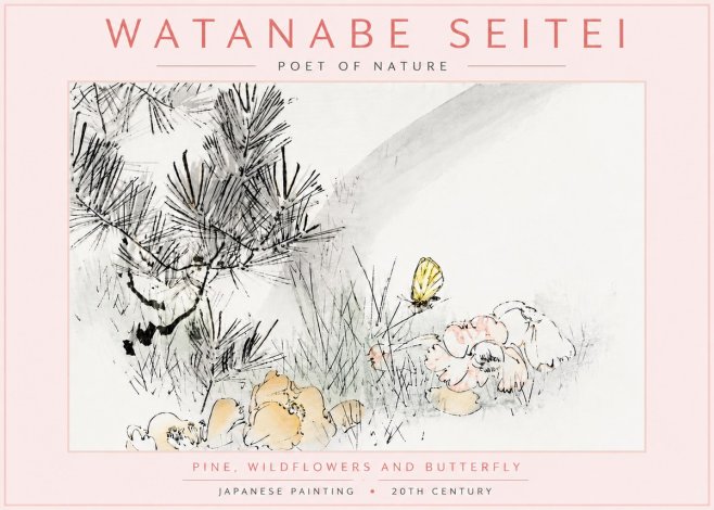 Watanabe Seitei Pine, Wildflowers and Butterfly No6 - Plakat