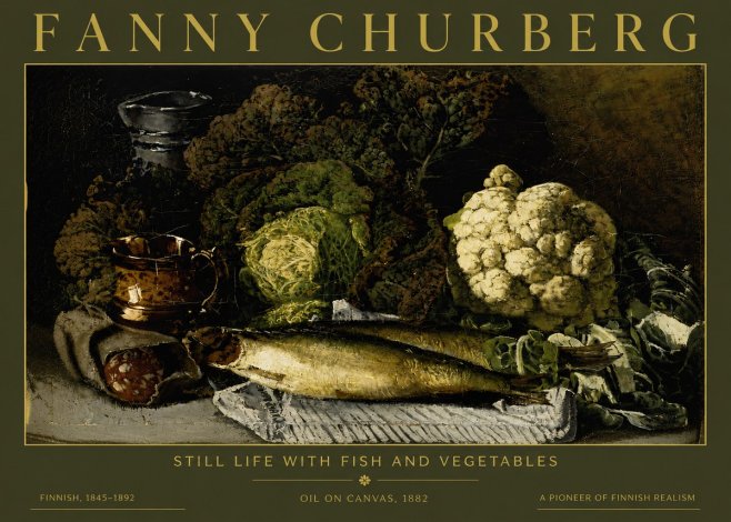 Fanny Churberg Still Life with Fish and Vegetables No4 - Plakat