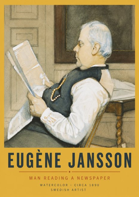 Eugène Jansson Man Reading a Newspaper No6 - Plakat