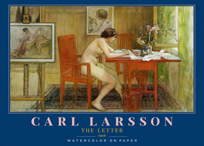 Carl Larsson Interior with a Nude Writing No3 - Plakat