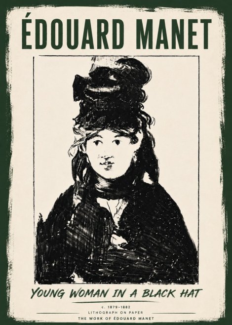 Édouard Manet Young Woman in a Black Hat II No6 - Plakat